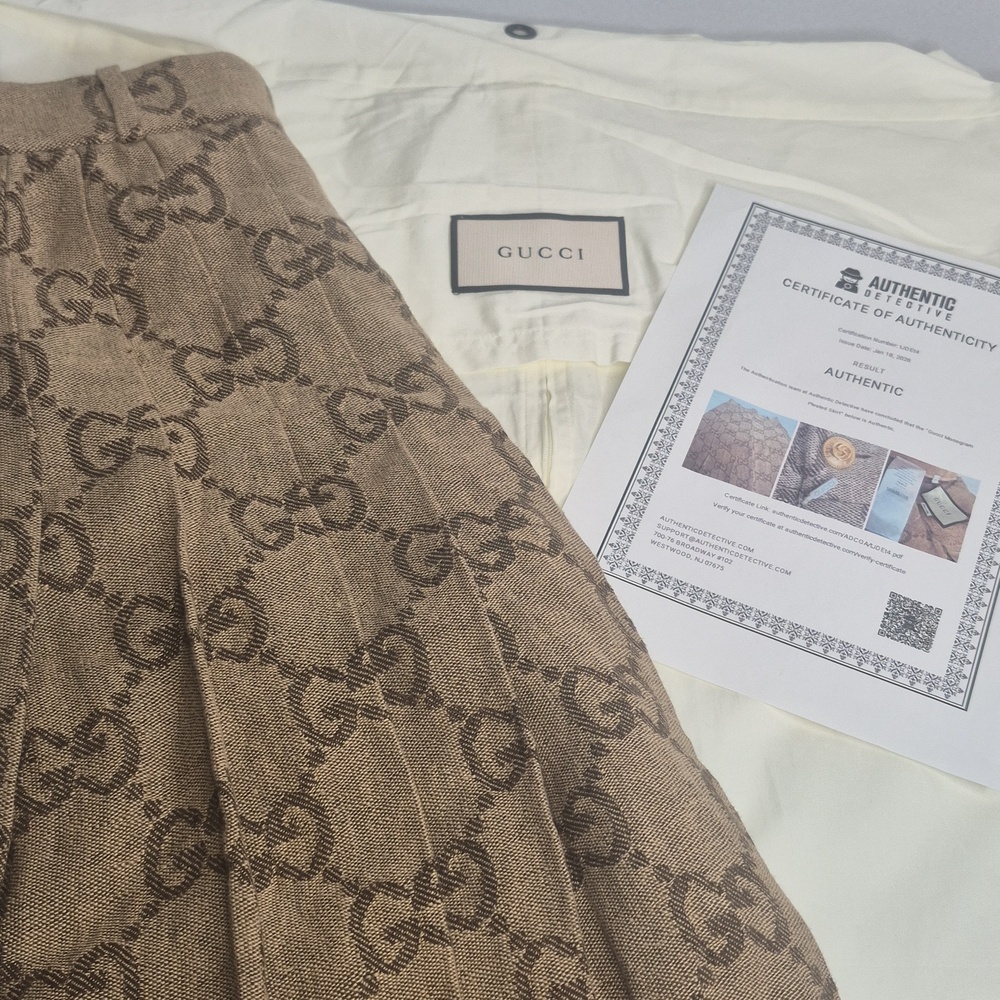 Gucci Beige-Brown GG Monogram Pleated A-Line Skirt w/GUCCI Garment Bag & COA - Picture 15 of 17